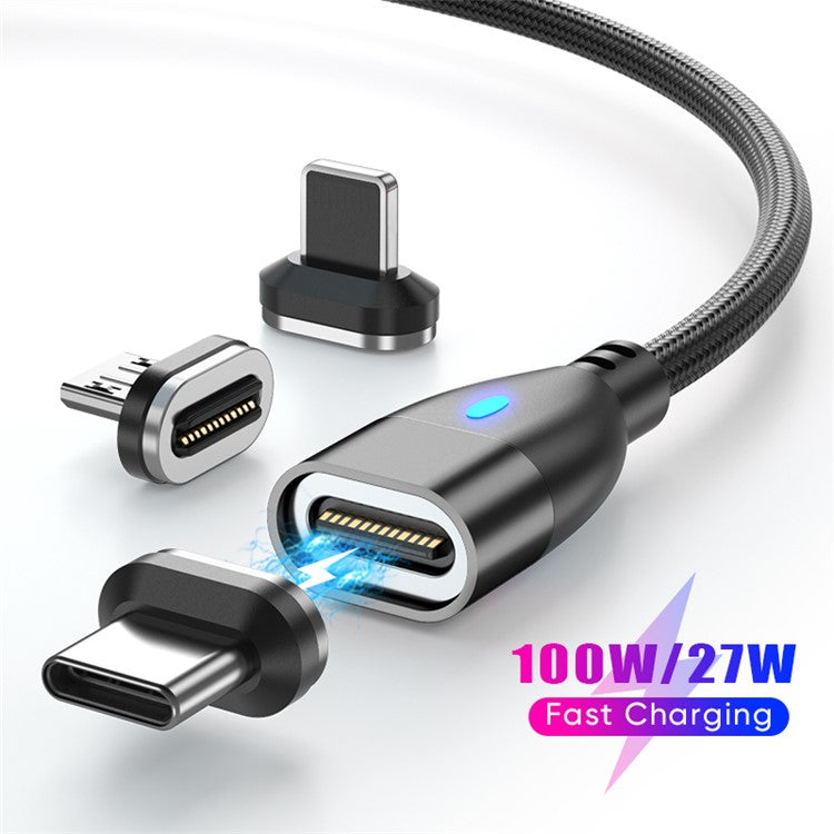 ENKAY 1.8m Type-C to iP / Type-C / Micro Magnetic Charging Cable LED Indicator Data Cable with Adapters - Black