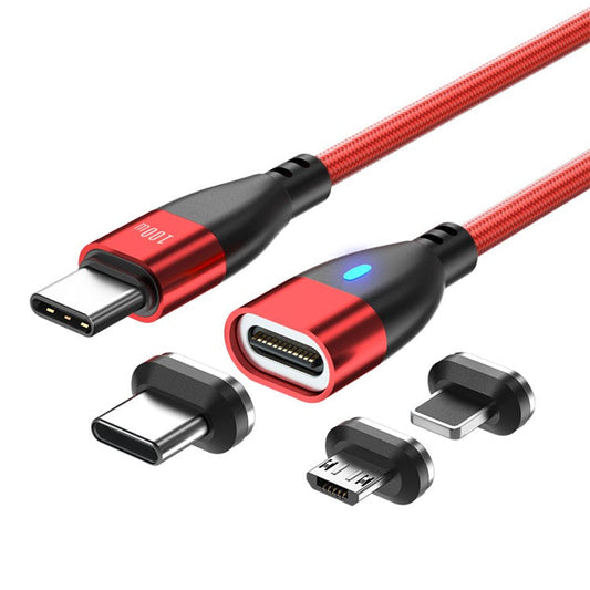 ENKAY 1.8m Type-C to iP / Type-C / Micro Magnetic Charging Cable LED Indicator Data Cable with Adapters - Red