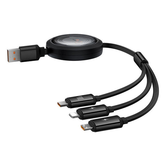 BASEUS Free2Draw Series CB000084 100W 1.1m 3-in-1 Telescopic Data Cable USB to Type-C / Micro USB / iP Fast Charge Cable - Black