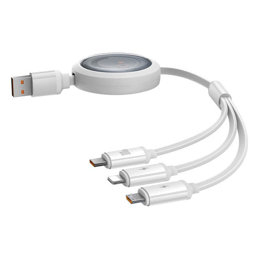 BASEUS Free2Draw Series CB000084 100W 1.1m 3-in-1 Telescopic Data Cable USB to Type-C / Micro USB / iP Fast Charge Cable - White