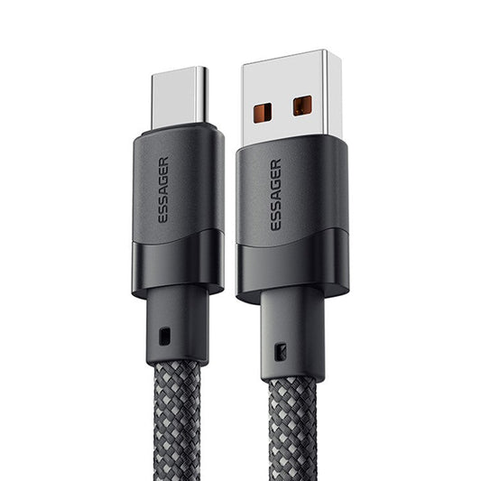 ESSAGER 1m 7A Type-C to USB Charging Cable Magnetic Braided Data Cord - Black