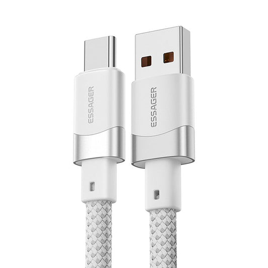 ESSAGER 1m 7A Type-C to USB Charging Cable Magnetic Braided Data Cord - White