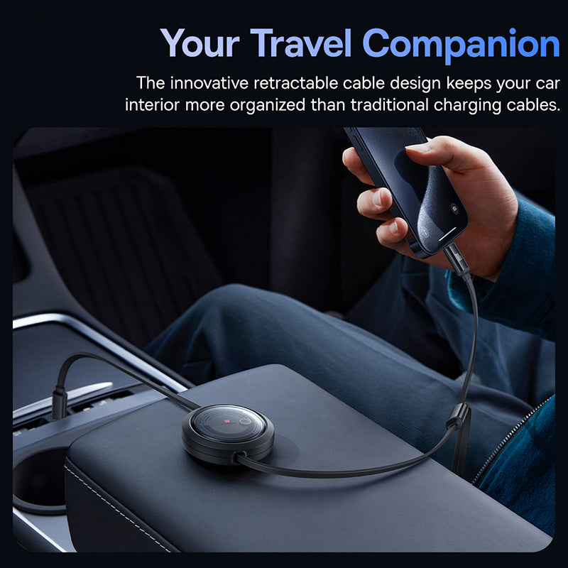 BASEUS Free2Draw Retractable Crystal Fast Charging Data Cable Type-C to Micro+iP+Type-C 100W, 1.1m - Black