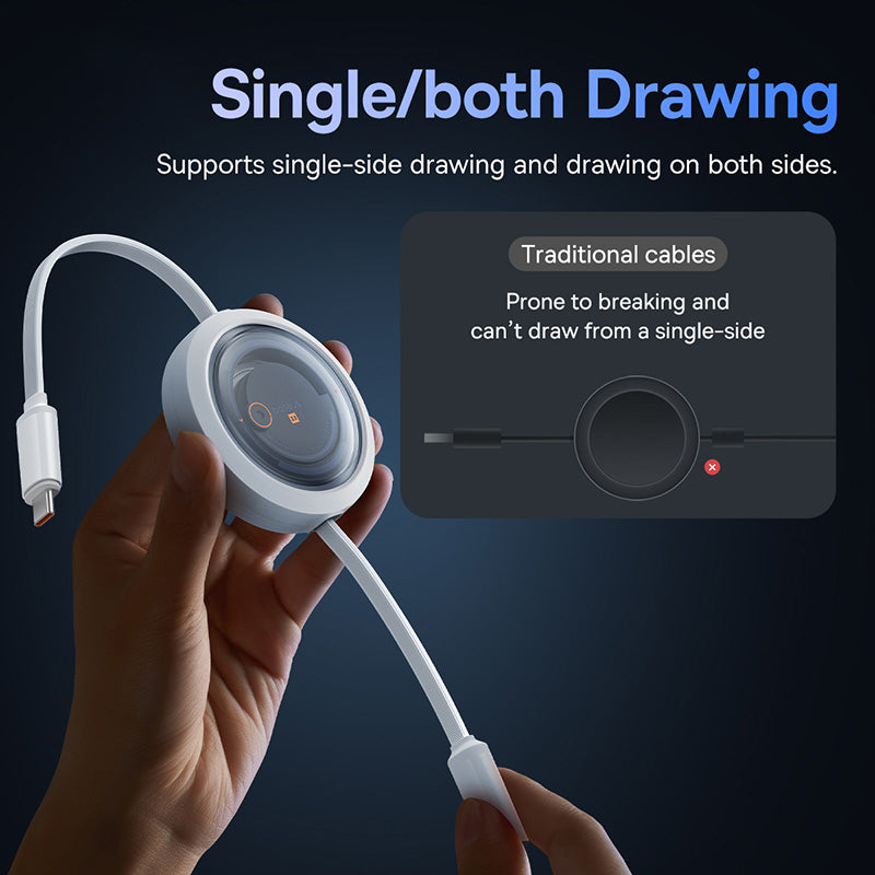 BASEUS Free2Draw Retractable Crystal Fast Charging Data Cable Type-C to Micro+iP+Type-C 100W, 1.1m - White