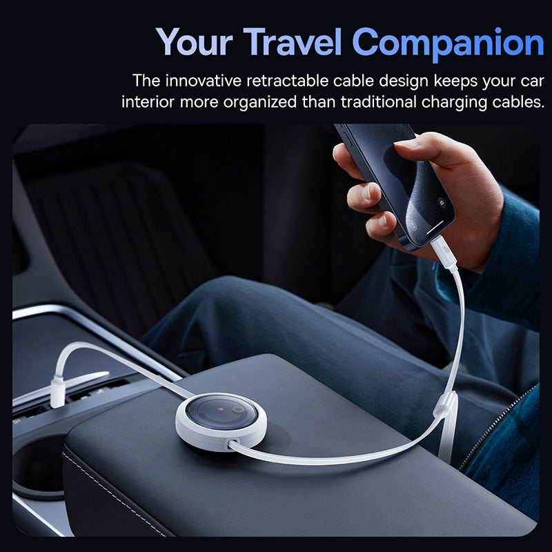 BASEUS Free2Draw Retractable Crystal Fast Charging Data Cable Type-C to Micro+iP+Type-C 100W, 1.1m - White