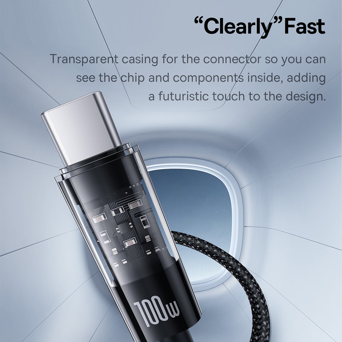 BASEUS Gem 100W Fast Charging Type-C to Type-C Wire Nylon Braided Data Cable, 1m - Black