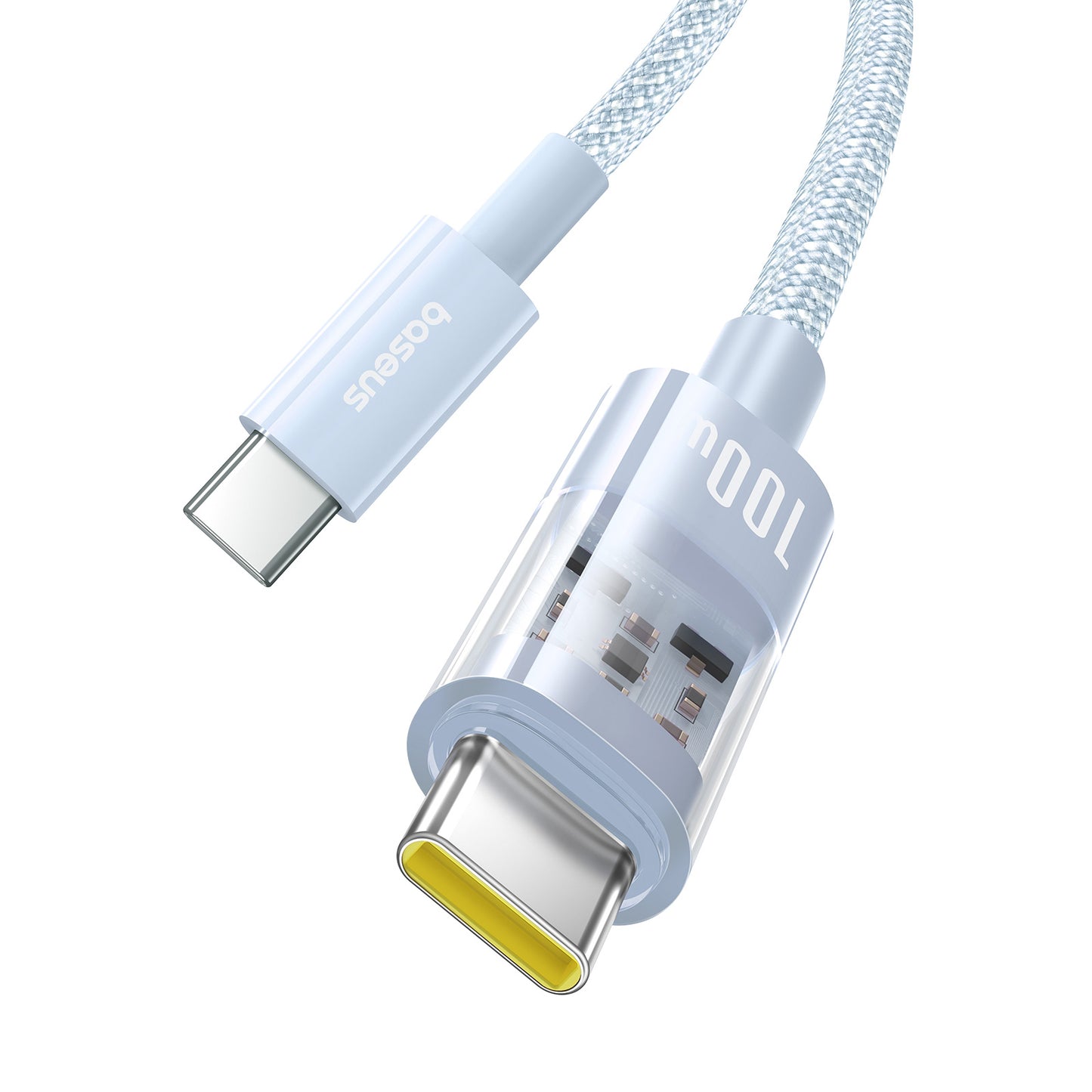 BASEUS Gem 100W Fast Charging Type-C to Type-C Wire Nylon Braided Data Cable, 1m - Blue