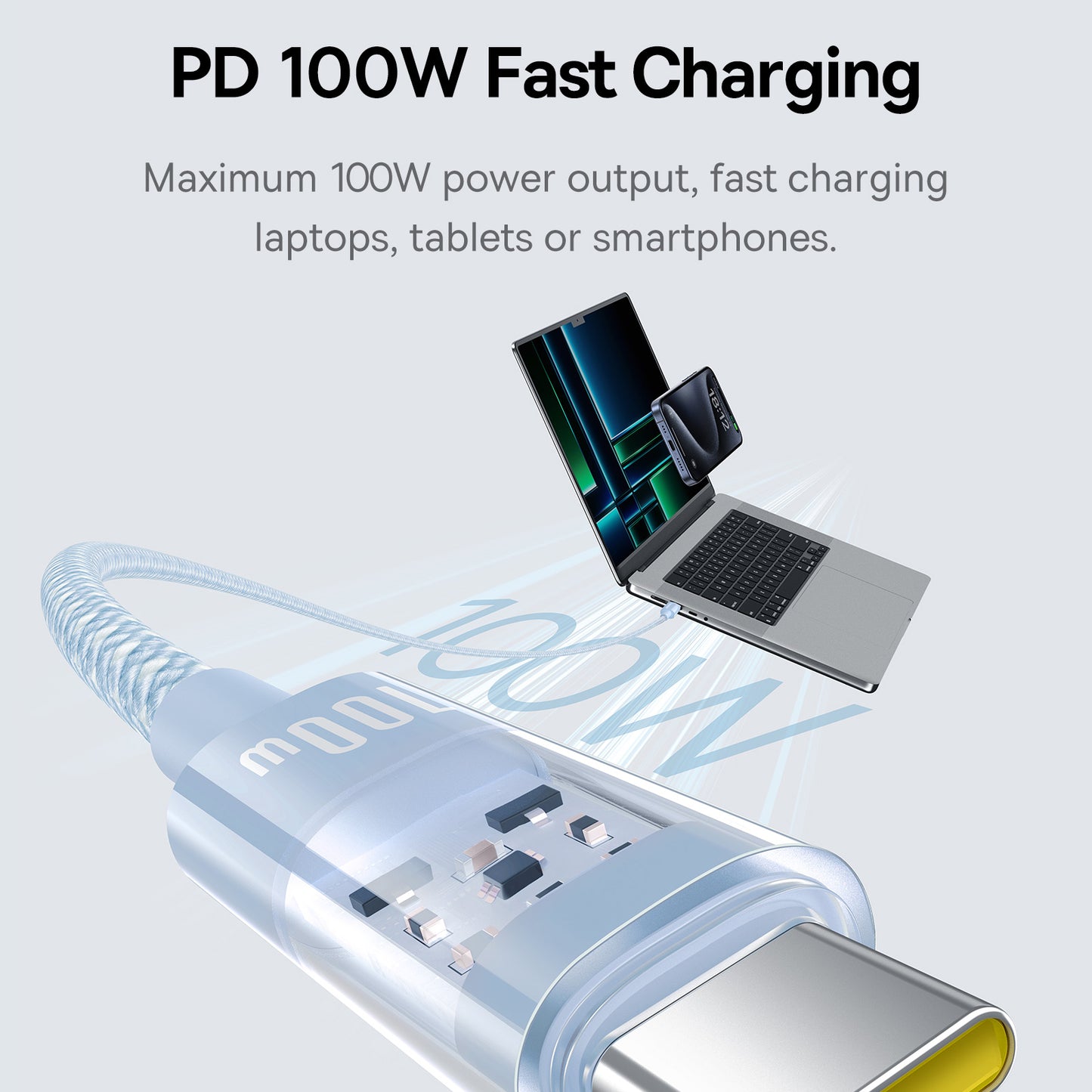 BASEUS Gem 100W Fast Charging Type-C to Type-C Wire Nylon Braided Data Cable, 1m - Blue