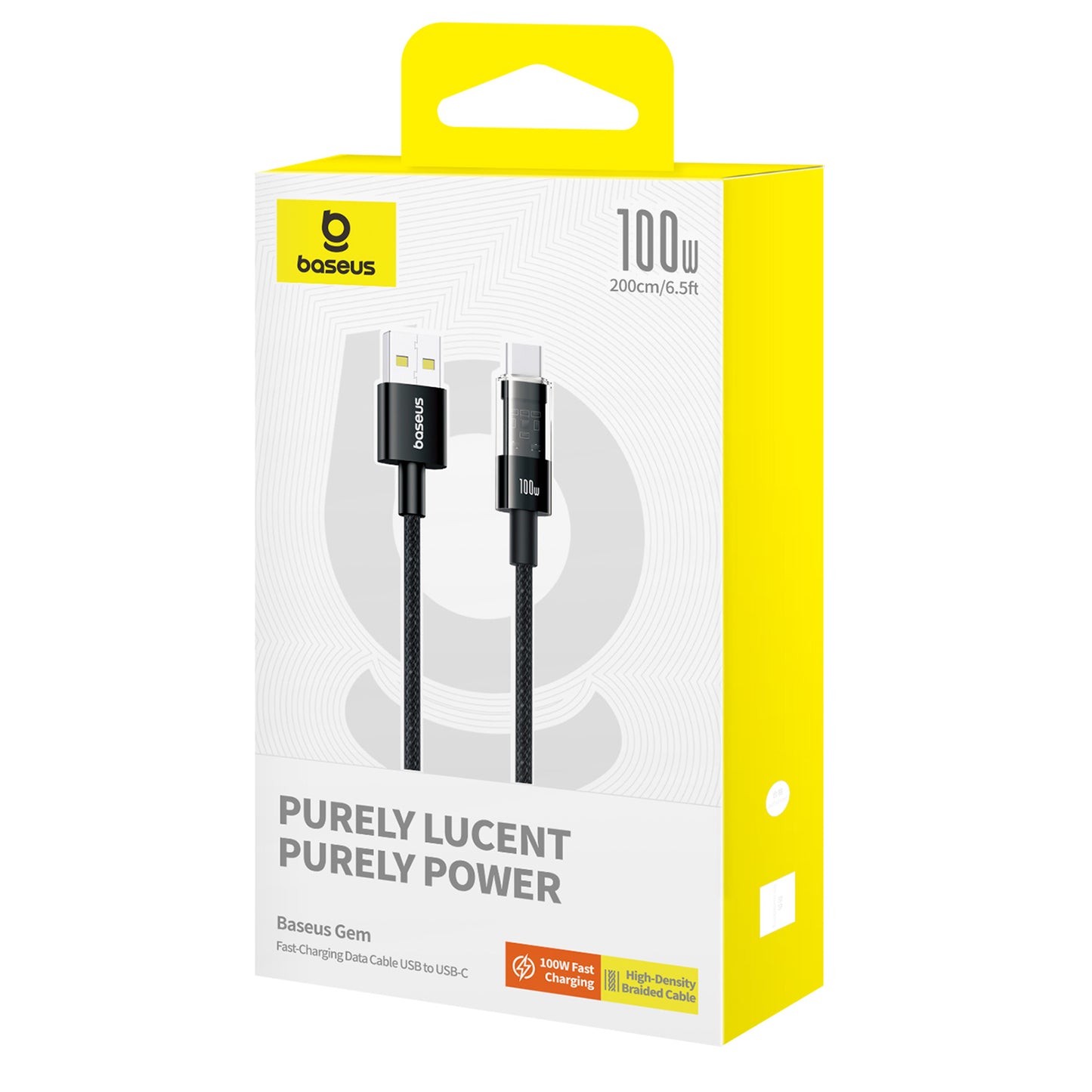 BASEUS Gem 100W Fast Charging Nylon Braided USB-A to Type-C Data Cable, 1m - Black