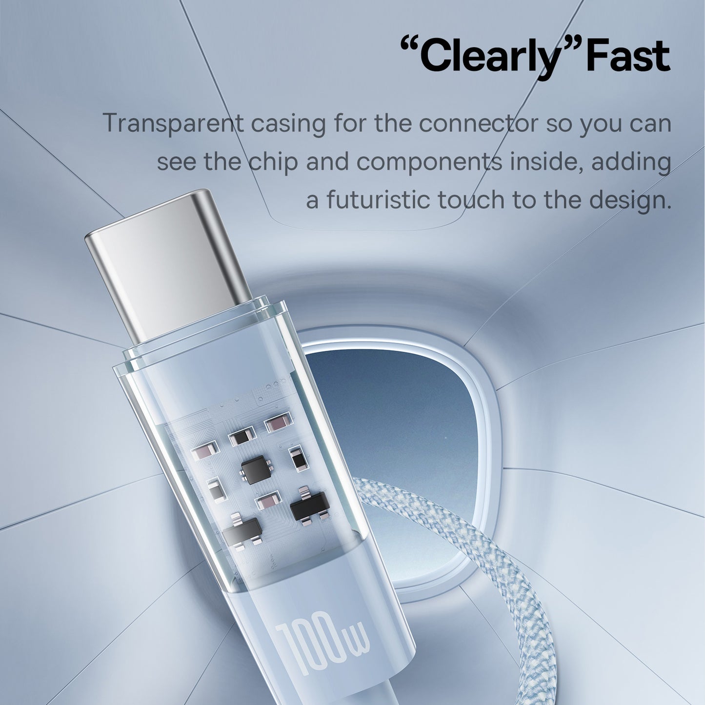 BASEUS Gem 100W Fast Charging Nylon Braided USB-A to Type-C Data Cable, 1m - Blue