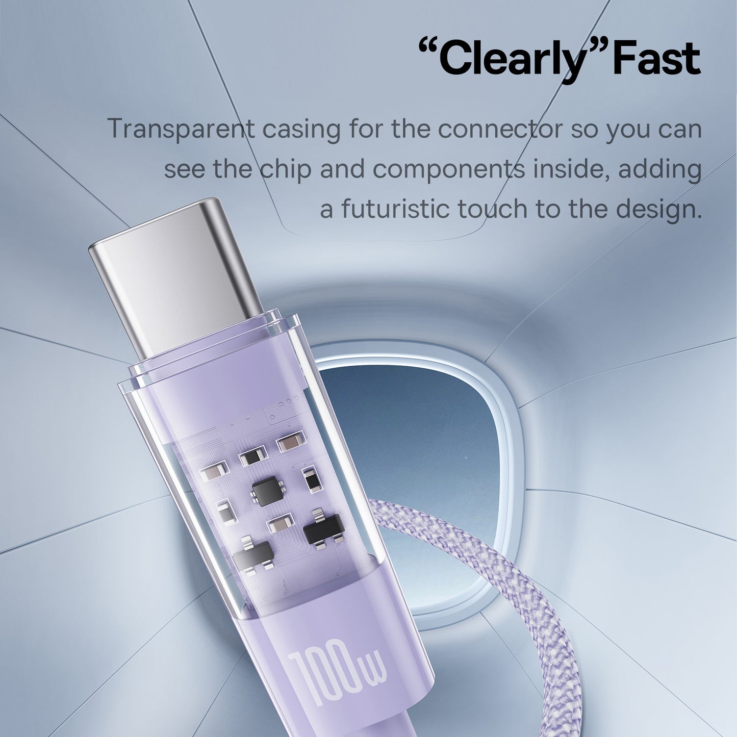 BASEUS Gem 100W Fast Charging Nylon Braided USB-A to Type-C Data Cable, 1m - Purple