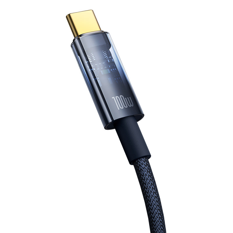 BASEUS Explorer Type-C to Type-C Nylon Braided Wire PD 100W Fast Charging Cable, 2m - Dark Blue