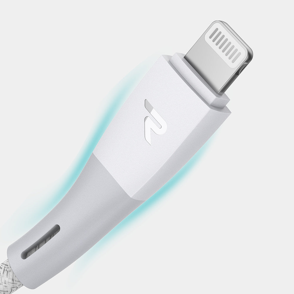 RAMPOW RAB31 MFi Certified 2m Data Cable USB 2.0 to iP Nylon Braided Charging Cable - White+Grey