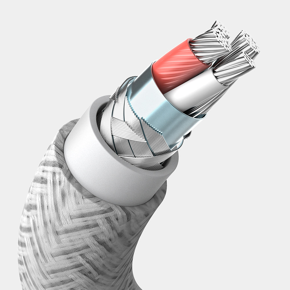 RAMPOW RAB31 MFi Certified 2m Data Cable USB 2.0 to iP Nylon Braided Charging Cable - White+Grey