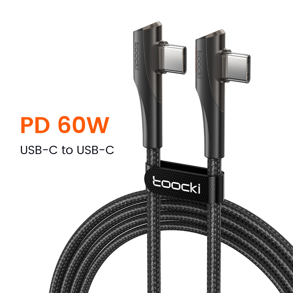 TOOCKI TQ-X15C3 1m USB-C to USB-C Double Elbow Cable 60W Right Angled Braided Data Cord