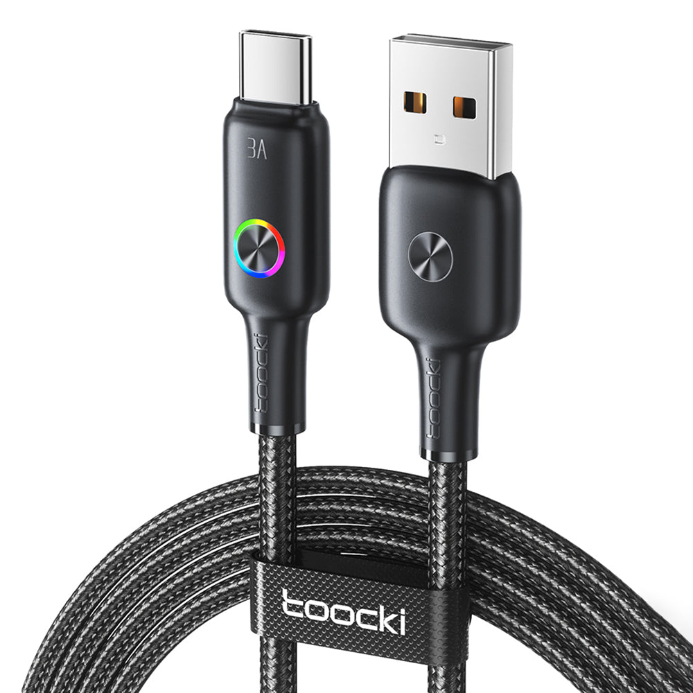 TOOCKI TQ-X45A3 1.2m Braided USB to Type-C Cord Colorful Light 3A Fast Charging Cable