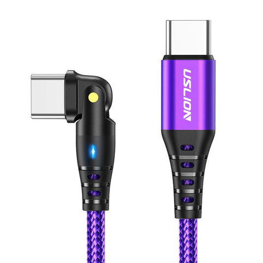 USLION US0177 1m PD 60W Type-C to Type-C Cable 180-Degree Rotation Charging Cord - Purple