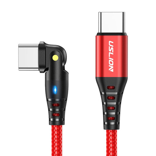 USLION US0177 1m PD 60W Type-C to Type-C Cable 180-Degree Rotation Charging Cord - Red