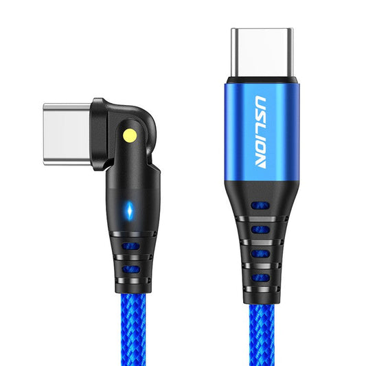 USLION US0177 2m 60W Type-C to Type-C Cable 180-Degree Rotation PD Charging Cord with LED Light - Blue