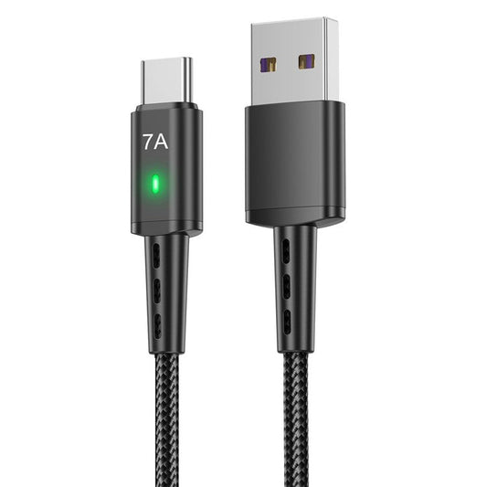 USLION US0188 2m USB to Type-C Braided Cable 7A Phone Fast Charging Cord - Black