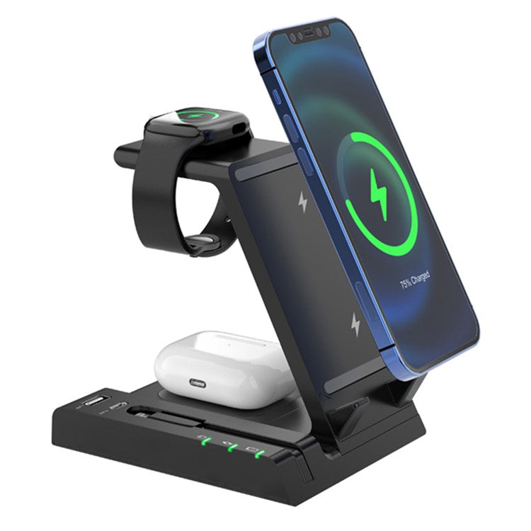 D2 6 in 1 Wireless Charger Dock Station with Type-C Port [Support Wireless and Wired Output] - Black