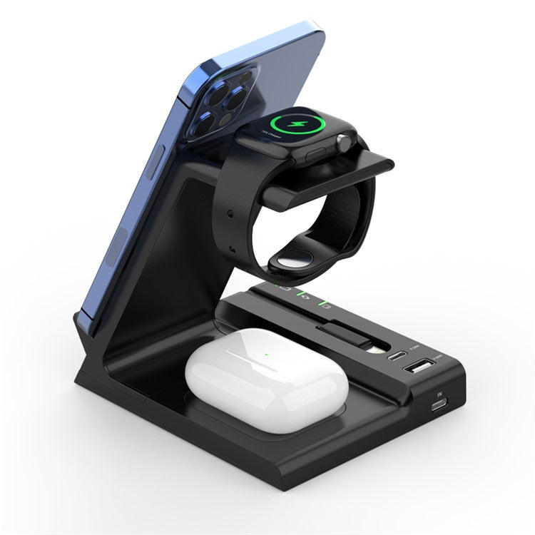 D2 6 in 1 Wireless Charger Dock Station with Type-C Port [Support Wireless and Wired Output] - Black