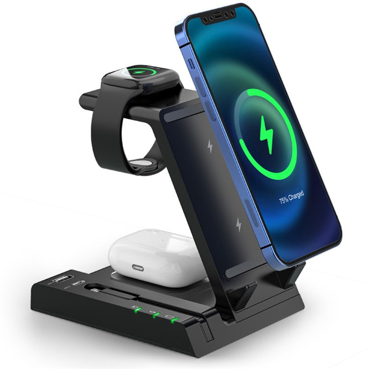 D2 6 in 1 Wireless Charger Dock Station with Type-C Port [Support Wireless and Wired Output] - Black