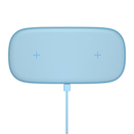 YN-102 Wireless Charger Dual Charging Pad for iPhone AirPods Samsung - Baby Blue