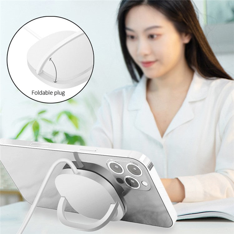 W-91 15W Magnetic Wireless Charger with USB+Type-C 2-in-1 Connector Cable and Foldable Stand