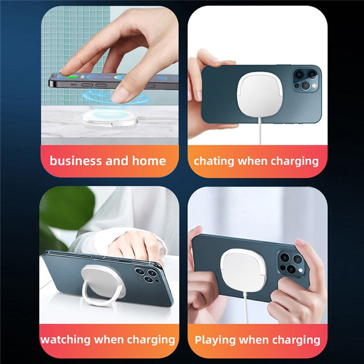 W-91 15W Magnetic Wireless Charger with USB+Type-C 2-in-1 Connector Cable and Foldable Stand