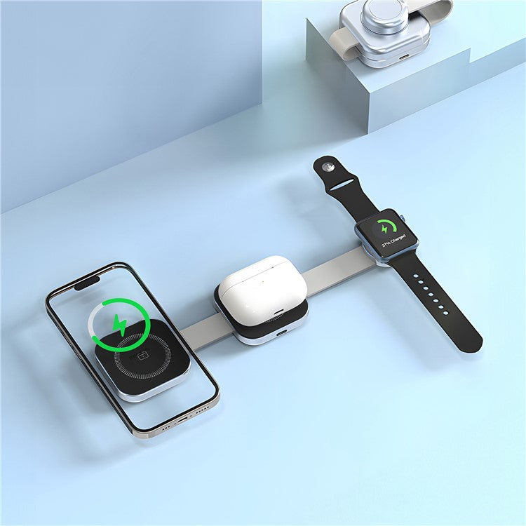 WIWU Wi-W031 3-in-1 Magnetic Foldable Charging Dock Watch Earphone Phone Wireless Charger