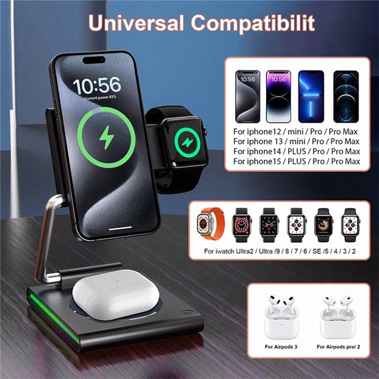 KTM8 For iPhone / iWatch / AirPods 3-in-1 Wireless Charging Stand 15W Magnetic Wireless Charger
