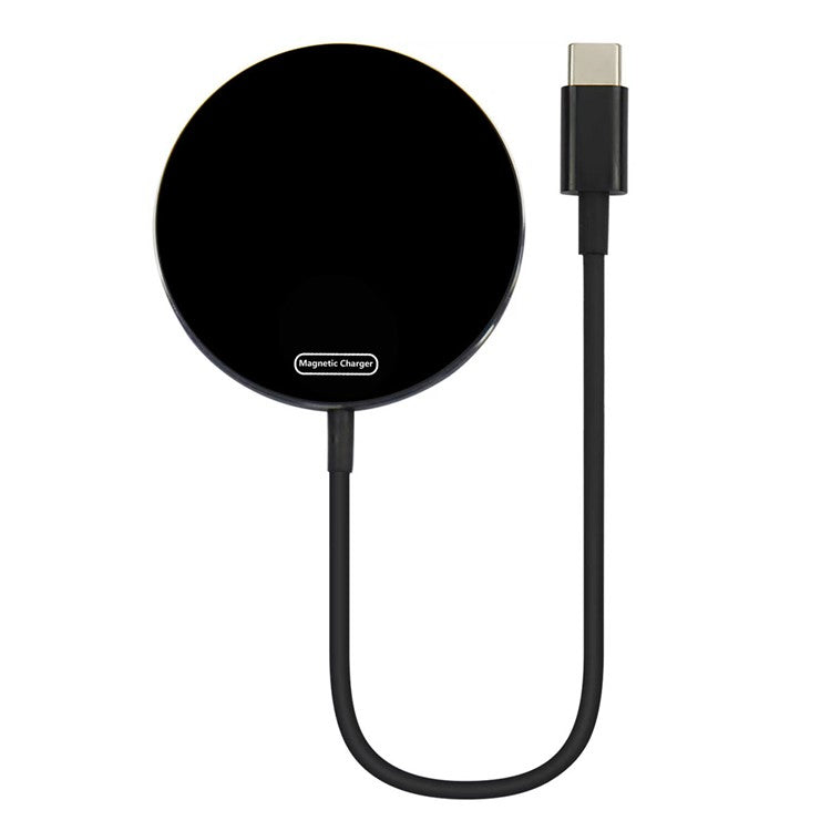 C12 Type-C Cable Round Magnetic Wireless Charger Phone Charging Pad - Black