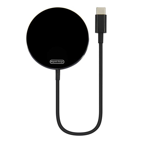 C12 Type-C Cable Round Magnetic Wireless Charger Phone Charging Pad - Black