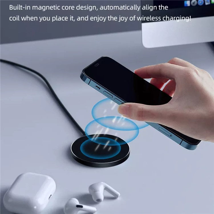 C12 Type-C Cable Round Magnetic Wireless Charger Phone Charging Pad - Black
