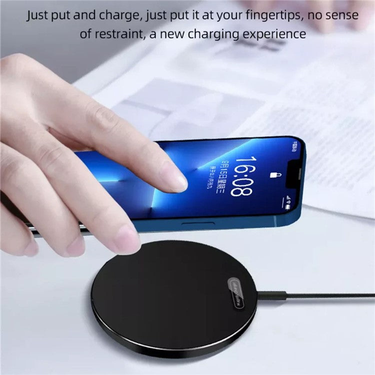 C12 Type-C Cable Round Magnetic Wireless Charger Phone Charging Pad - Black