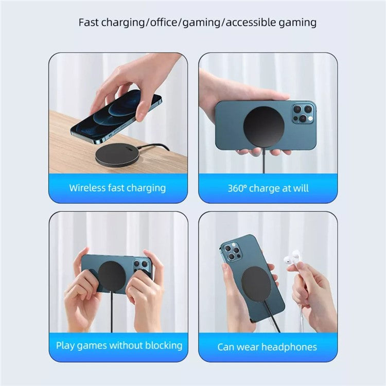 C12 Type-C Cable Round Magnetic Wireless Charger Phone Charging Pad - Black