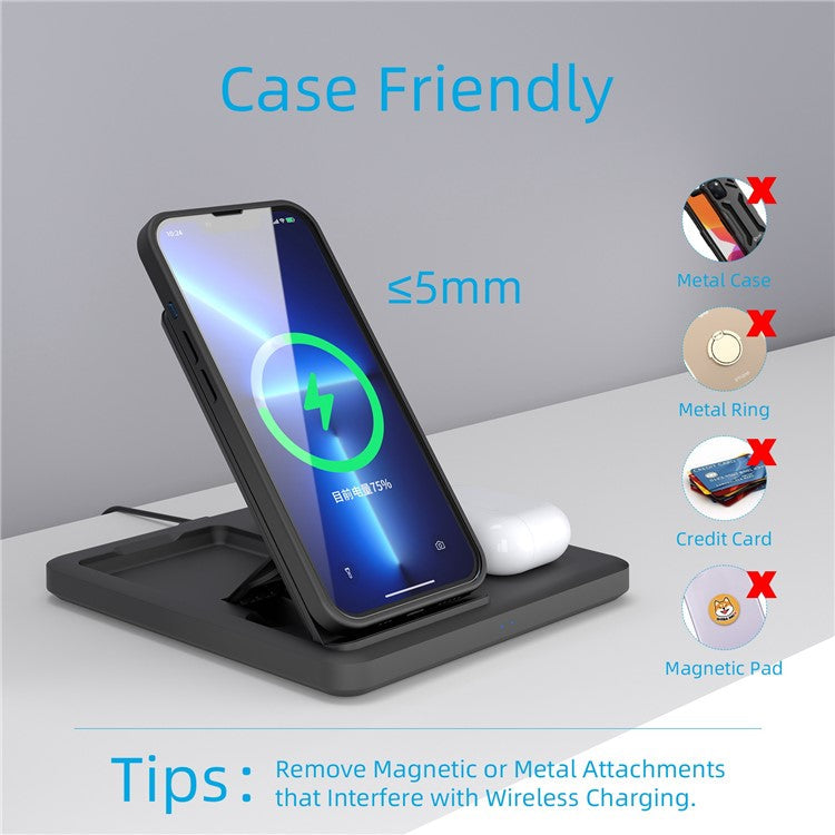 C18 15W Wireless Charging Stand for iPhone / Apple Watch / AirPods Pro 3-in-1 Adjustable Angle Folding Charger