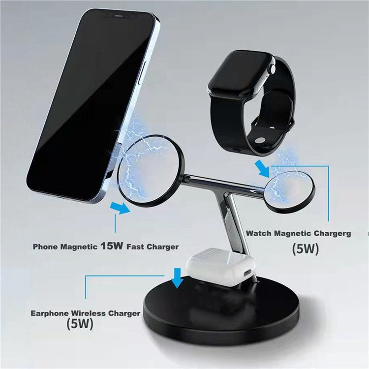 CF31 3-in-1 Magnetic Wireless Charger 15W Fast Charging Stand Holder for Apple Watch / AirPods / iPhone and Qi-enabled Devices - Black