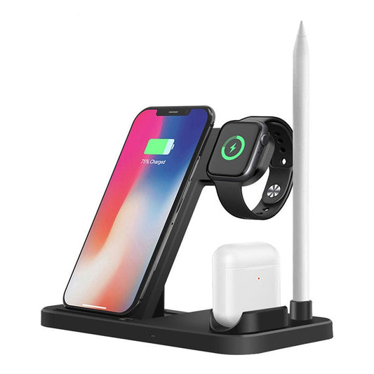 B286 4-in-1 Multifunction Wireless Charger Cordless Phone Charger Folding Charging Stand Compatible with iPhone, iWatch, AirPods - Black