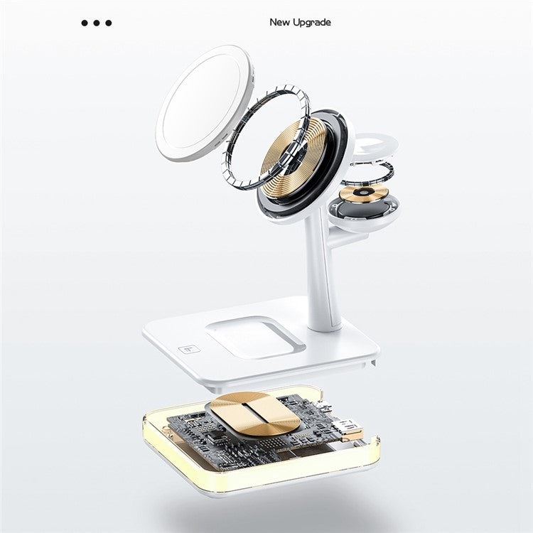 JJT-991 For iPhone / Apple Watch / AirPods 4 in 1 Magnetic Wireless Charger with USB Output Multifunction Charging Base - White