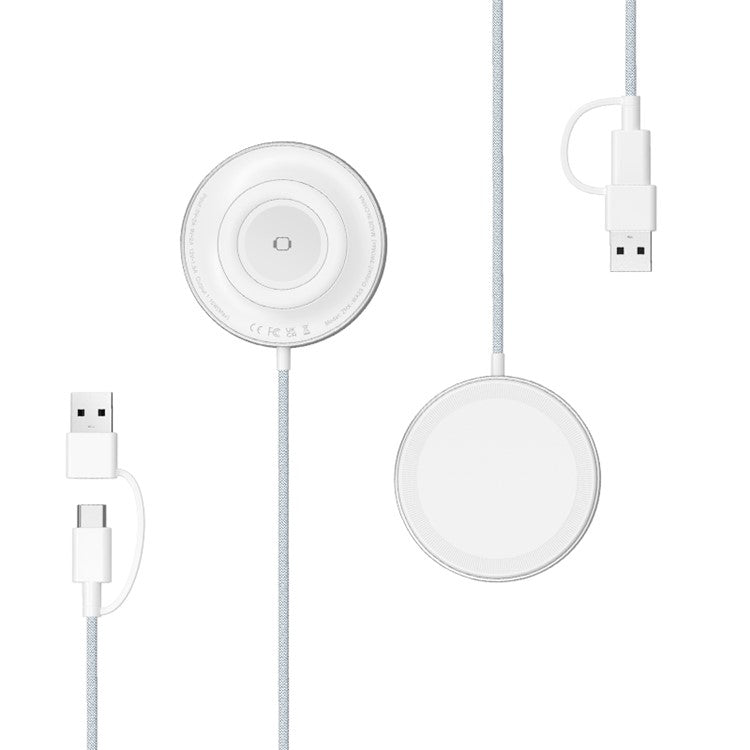 WA23 Magnetic Wireless Charger with Type-C / USB 2.0 Input 18W Fast Charging Desktop Charging Dock for Apple Watch / Mobile Phone / Earbuds - White