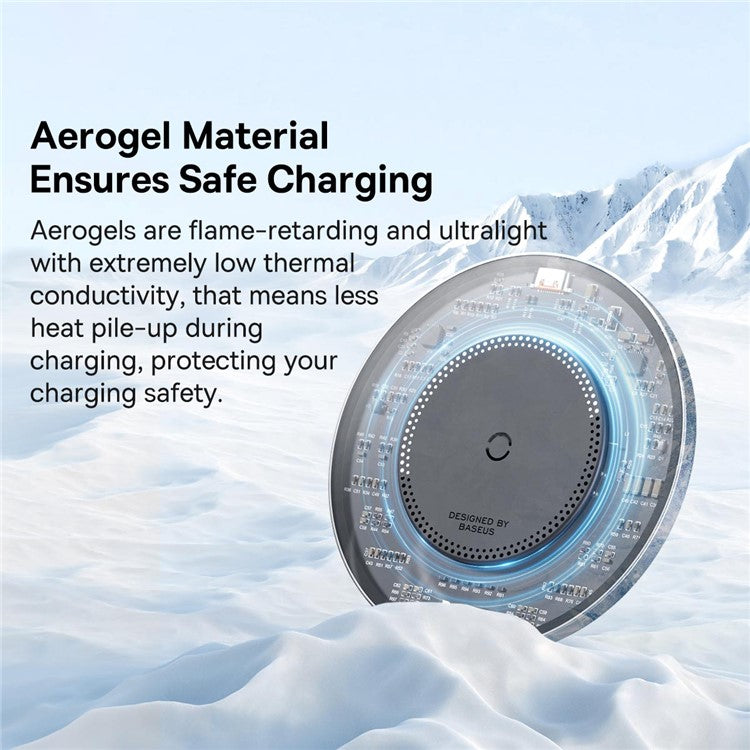 BASEUS Simple 2 15W Fast Charging Transparent Wireless Charger with 1m Type-C To Type-C Cable - Black