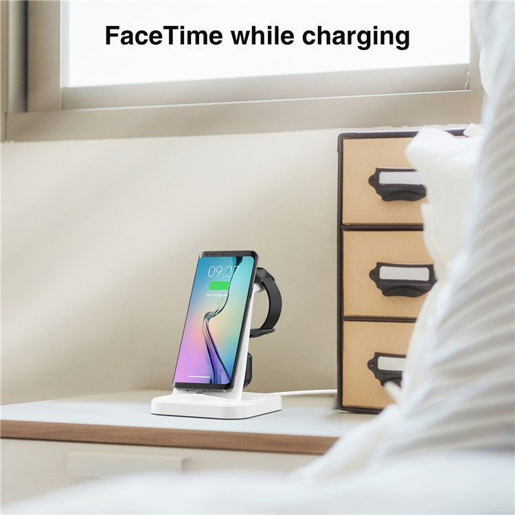 W-07 4-in-1 Wireless Charger for Samsung Galaxy S10 / S9 / Galaxy Watch Active / Active2 / Watch3 / 4 / 5 Series Charging Station - White