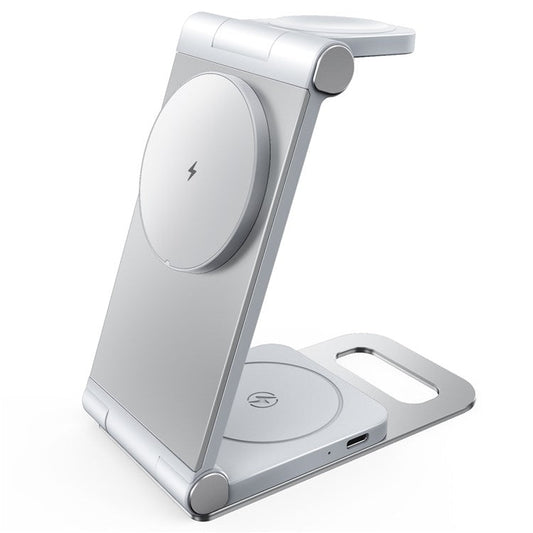 IFORCE T9 Folding 3-in-1 Desktop 15W Wireless Charger for Cell Phone, Headset, Watch Charging Stand - White