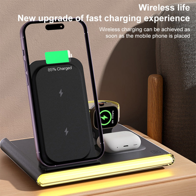 C27 15W Foldable Wireless Charger Magnetic Charging Pad with Ambient Light - White