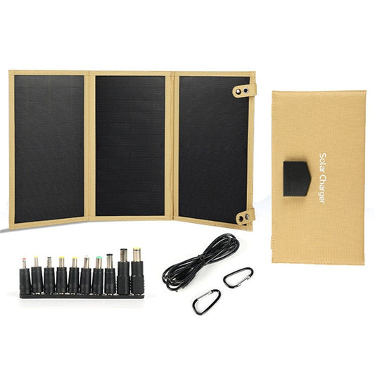 30W Foldable Solar Panel DC+USB+Type-C Outputs Portable Charger for Outdoor Camping Hiking - Khaki