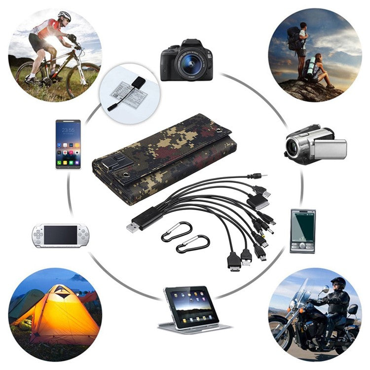 HY-IP077AB 10W Foldable Solar Charger Portable Solar Panel for Outdoor Camping Hiking - Black