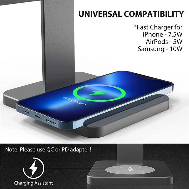 For iPad Pro 11 inch  / Pro 12.9 inch Folding Magnetic Tablet Stand Support for iPhone  /  AirPods Wireless Charging, Detachable Desktop Tablet Holder