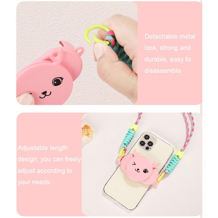 Phone Crossbody Lanyard Rotary Back Clamp Phone Holder Nylon Braided Shoulder Strap with Makeup Mirror Stand - Green